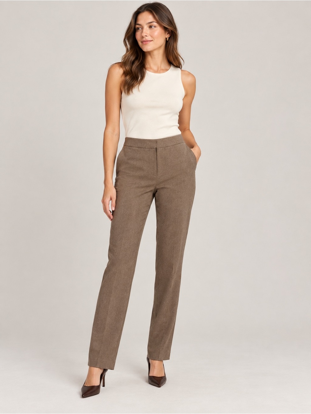 Kasper Women’s Size 6 Taupe Brown Straight Leg Tailored Dress Pants Trousers